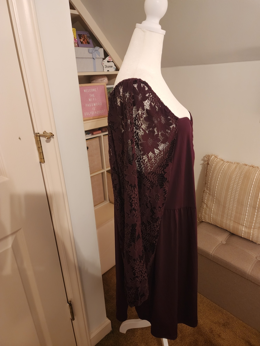 Maurices Plum Lace-Sleeve Square Neck Dress - Picture 3 of 7